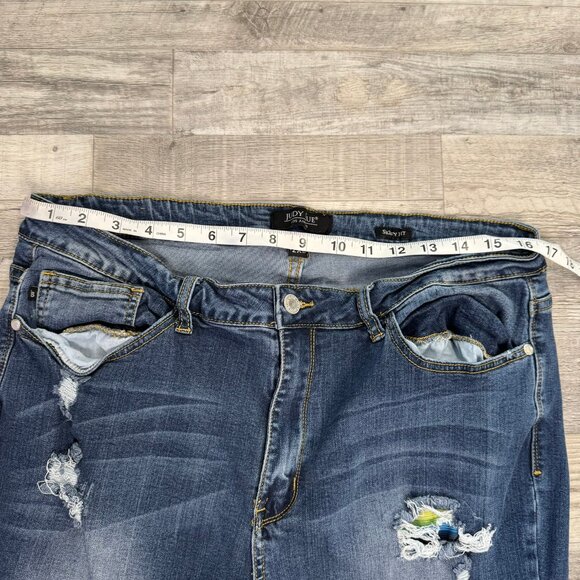 Judy Blue skinny fit distressed rainbow patch jeans size 2XL L34 - Picture 7 of 9